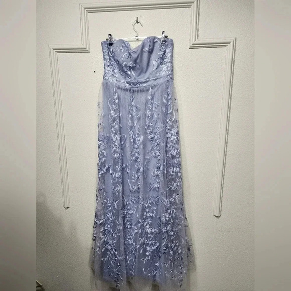 Lulu's Andria Slate Blue Embroidered Strapless Maxi Dress Wedding Party Guest - Picture 6 of 10